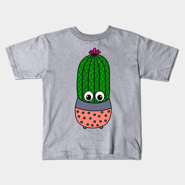 Cute Cactus Design #347: Potted Saguaro Cactus With A Cute Flower Kids T-Shirt by DreamCactus